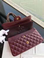 高仿chanel香奈兒Classic Flap Bag 棗紅色金扣斜挎包A01112
