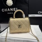 A貨Chanel香奈兒淡黃色mini coco handle nano魚子醬皮紋手提挎包