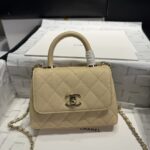A貨Chanel香奈兒淡黃色mini coco handle nano魚子醬皮紋手提挎包