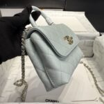 頂級Chanel香奈兒淺藍色mini coco handle nano魚子醬皮紋女士手提袋單肩包