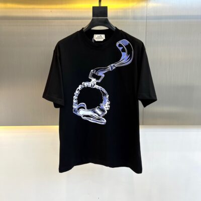 A貨Hermes愛馬仕H春夏新款男士黑色短袖T恤