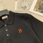 高仿Hermes愛馬仕新款男士翻領黑色POLO衫