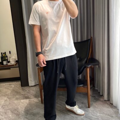 原單Hermes愛馬仕新款男士圓領白色短袖T恤