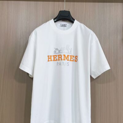 原單Hermes愛馬仕新款壓膠工藝白色短袖T恤