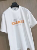 原單Hermes愛馬仕新款壓膠工藝白色短袖T恤