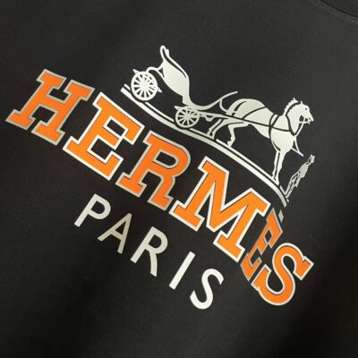 頂級Hermes愛馬仕新款壓膠工藝黑色短袖T恤