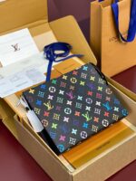 高仿網站LV路易威登黑彩聯名上隆手拿包