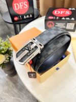 高仿網站LV新款ZP同步老花男士皮帶3.8CM