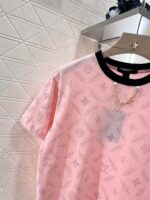 高仿LV女新款粉色圓領印花鏈條短袖
