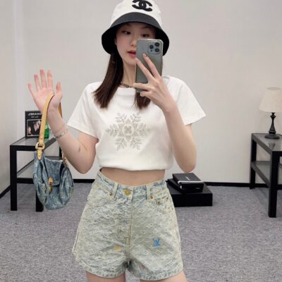 頂級LV2025新品女款提花時髦牛仔短褲