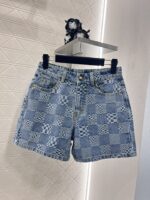 A貨LV2025新品女款提花格紋牛仔短褲