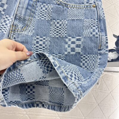 A貨LV2025新品女款提花格紋牛仔短褲