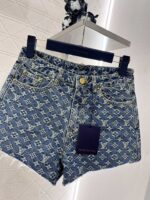 高仿LV新品女款提花藍色時髦牛仔短褲
