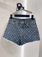 高仿LV新品女款提花藍色時髦牛仔短褲