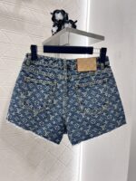 高仿LV新品女款提花藍色時髦牛仔短褲