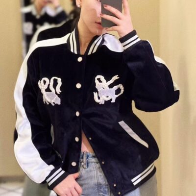 一比一LV25早春新款女雙狗珍珠天鵝絨夾克外套