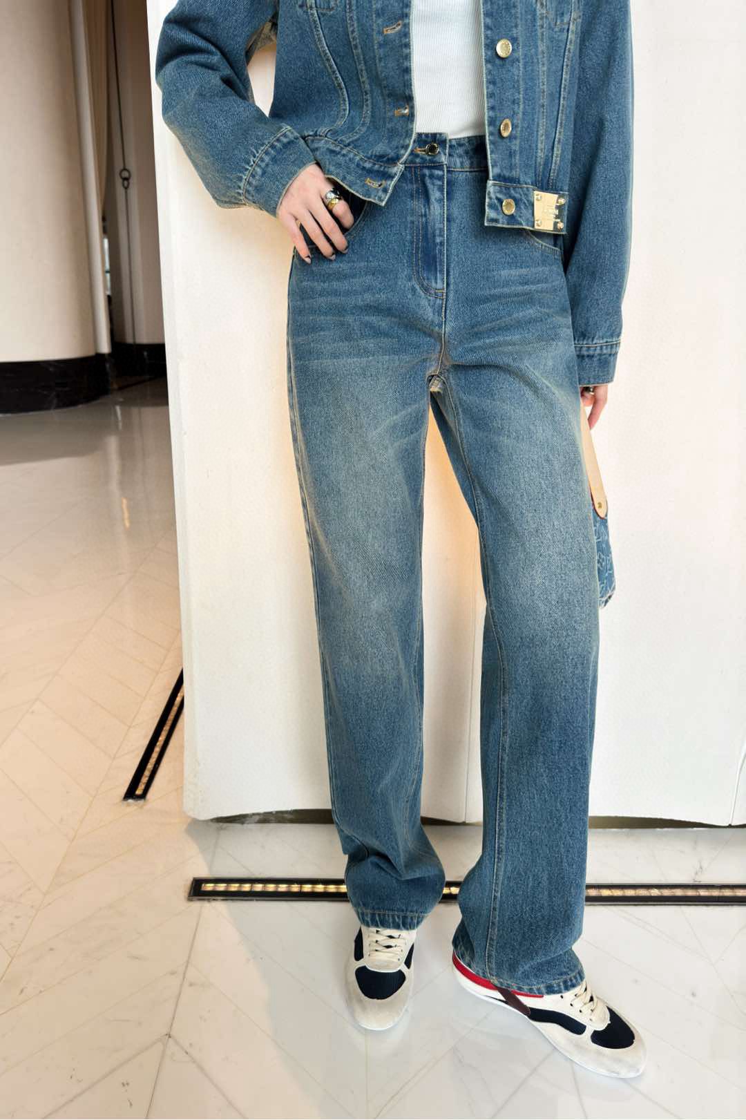 原單LV新品2025新款超女士時髦新款丹寧牛仔長褲