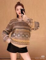 原單LV新品2025新款女士提花馬海毛針織上衣
