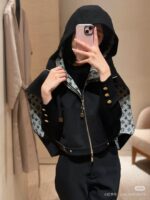 高仿精品LV2025新品女連帽印花毛呢坎肩馬甲