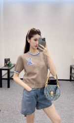 高仿網站LV新品女款鉤花針織圓領短袖