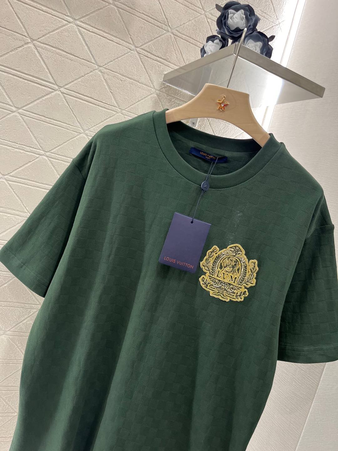 原單LV新品2025新品提花格紋刺繡字母T恤