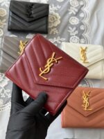 原單YSL聖羅蘭SAINT LAURENT棗紅色三折短夾403943