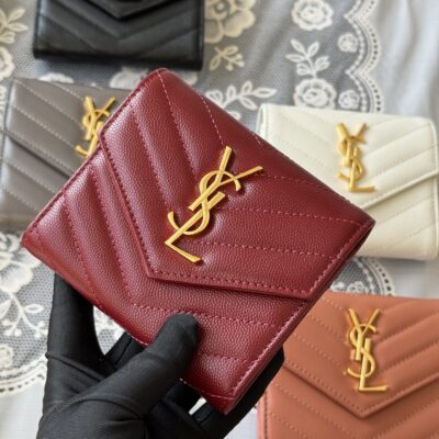 原單YSL聖羅蘭SAINT LAURENT棗紅色三折短夾403943
