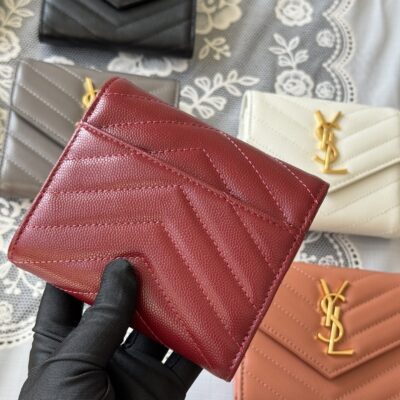 原單YSL聖羅蘭SAINT LAURENT棗紅色三折短夾403943