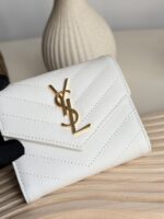復刻YSL聖羅蘭SAINT LAURENT白色三折短夾403943