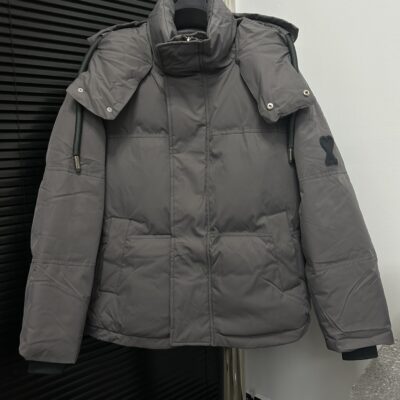 原單AMI Pairs愛心logo麵包短款純色連帽寬鬆羽絨服男女同款