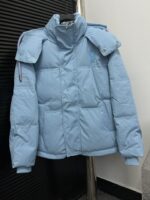 頂級AMI Pairs愛心logo麵包短款純色連帽寬鬆藍色羽絨服男女