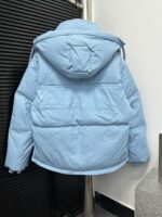 頂級AMI Pairs愛心logo麵包短款純色連帽寬鬆藍色羽絨服男女