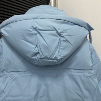 頂級AMI Pairs愛心logo麵包短款純色連帽寬鬆藍色羽絨服男女