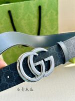 高仿皮帶古馳GUCCI新款石青灰底花紋接皮腰帶4.0cm