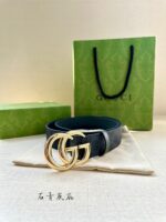 高仿皮帶古馳GUCCI新款石青灰底花紋接皮腰帶4.0cm
