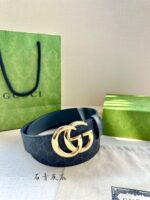 高仿皮帶古馳GUCCI新款石青灰底花紋接皮腰帶4.0cm