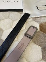 高仿皮帶古馳GUCCI雙G壓紋黑色進口牛皮腰帶3.8mm