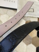 高仿皮帶古馳GUCCI雙G壓紋黑色進口牛皮腰帶3.8mm