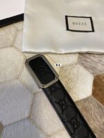 高仿皮帶古馳GUCCI雙G壓紋黑色進口牛皮腰帶3.8mm
