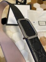 高仿皮帶古馳GUCCI雙G壓紋黑色進口牛皮腰帶3.8mm
