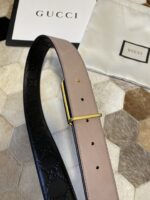 原單古馳GUCCI雙G壓紋黑色金扣進口牛皮腰帶3.8mm
