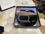 原單古馳GUCCI雙G壓紋黑色金扣進口牛皮腰帶3.8mm