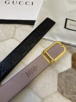 原單古馳GUCCI雙G壓紋黑色金扣進口牛皮腰帶3.8mm