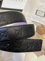 原單古馳GUCCI雙G壓紋黑色金扣進口牛皮腰帶3.8mm