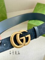 復刻古馳GUCCI新款石青灰底GG Supreme皮帶3.8cm