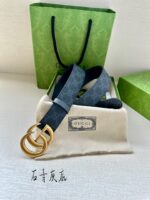 復刻古馳GUCCI新款石青灰底GG Supreme皮帶3.8cm
