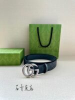 復刻古馳GUCCI新款石青灰底GG Supreme皮帶3.8cm