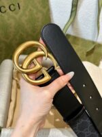 高仿皮帶古馳GUCCI新款花紋接皮腰帶4.0cm