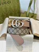 高仿皮帶古馳GUCCI新款銀扣花紋接皮腰帶4.0cm