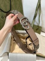 高仿皮帶古馳GUCCI新款銀扣花紋接皮腰帶4.0cm